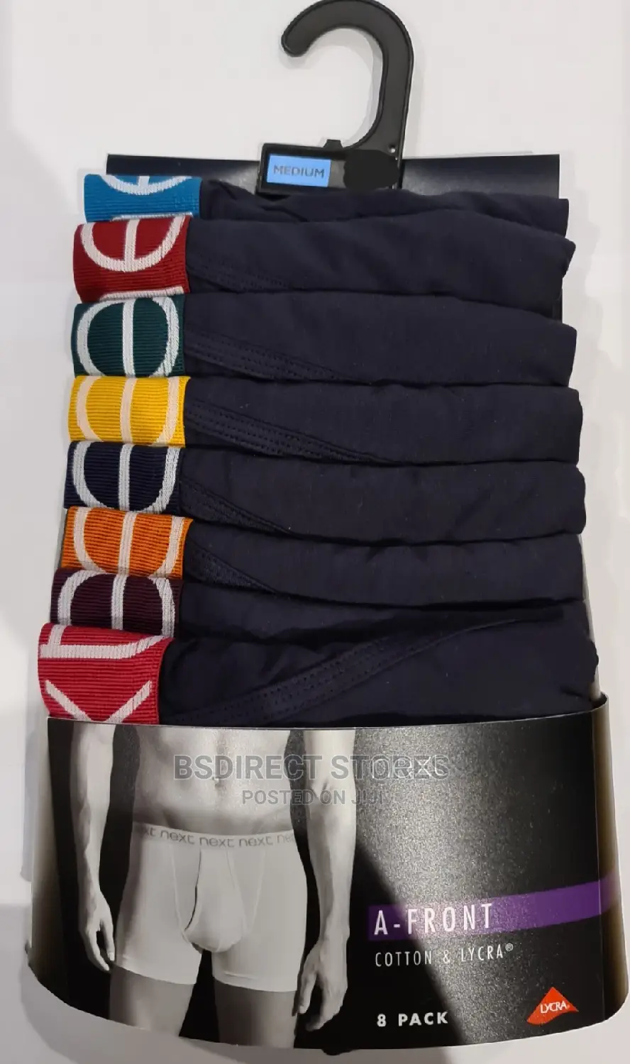 NEXT Navy Coloured Waistband a-Front Luxury Boxers Pack of 8