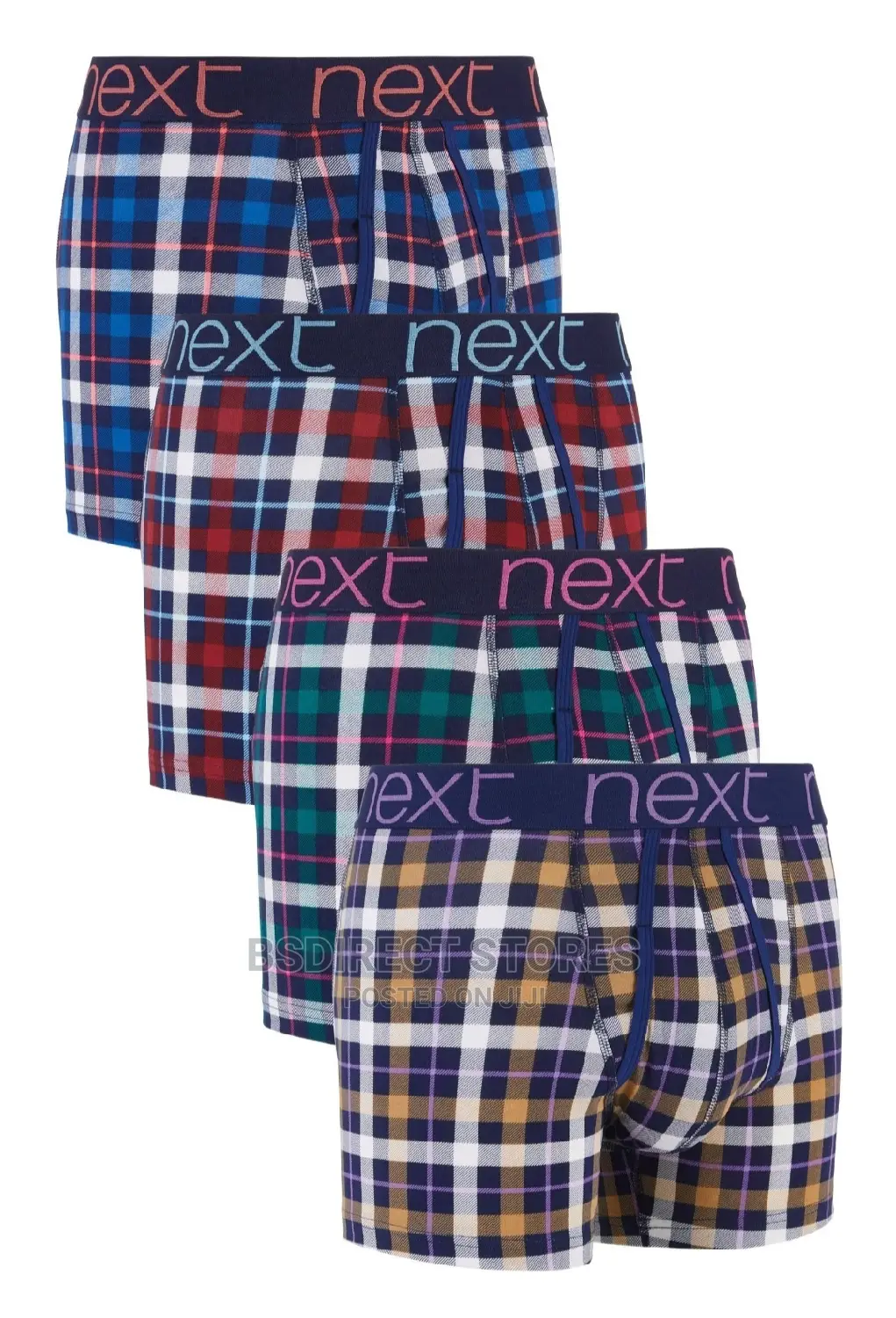 NEXT a-Front Bright Check Luxury Cotton Boxers Pack of Four