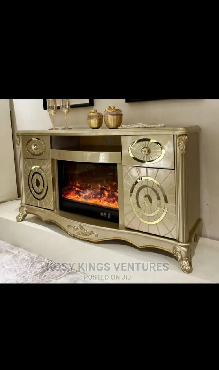 Gold Unique Fireplace Tv Stand