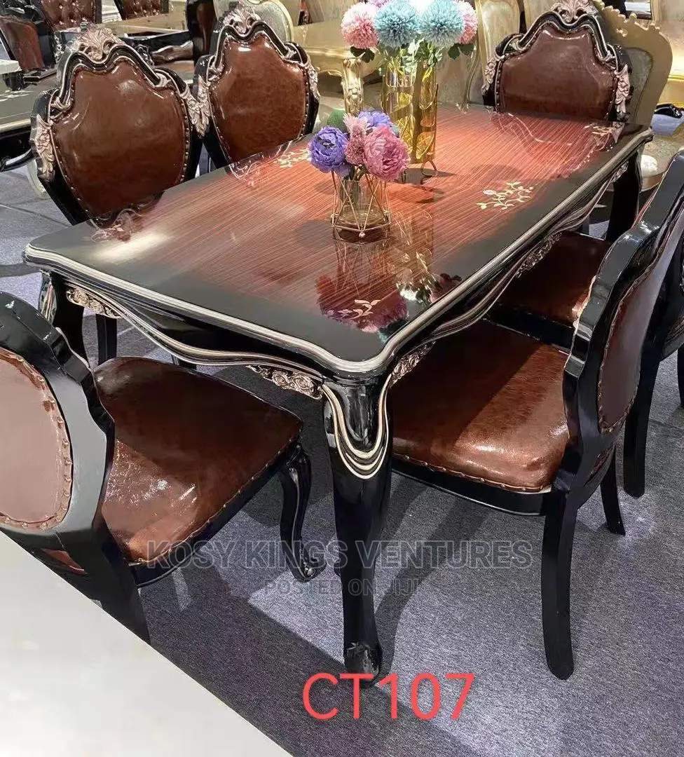 Turkish Royal Dinning Table With Quality Six Leather Chairs