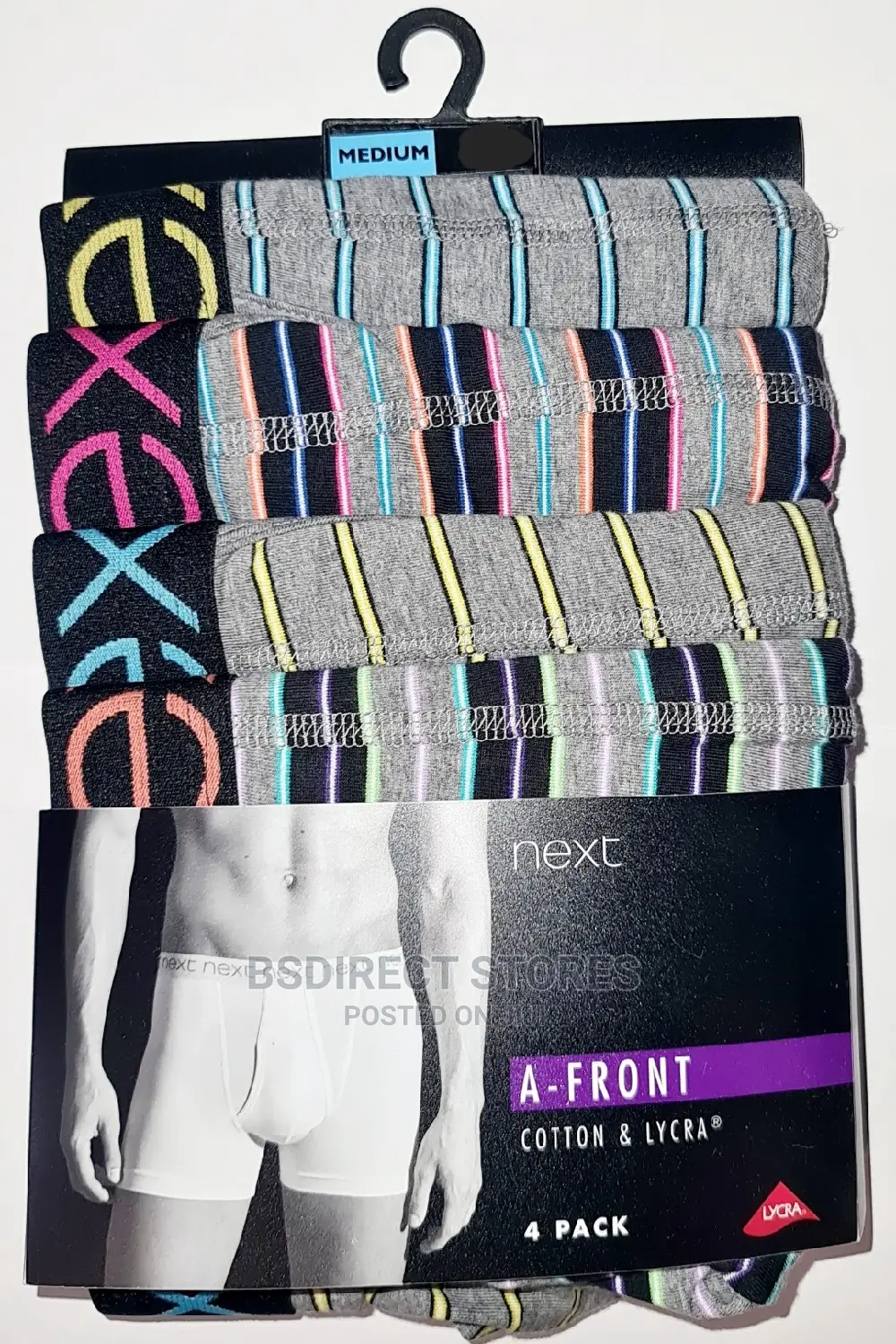NEXT a-Front Grey Bright Stripe Luxury Men Boxers Pack of 4