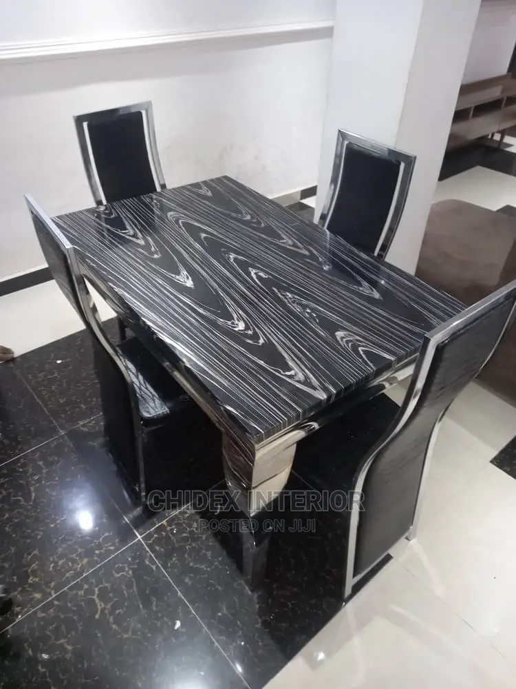 Quality 4 Seater Marble Top Dining Table Set.