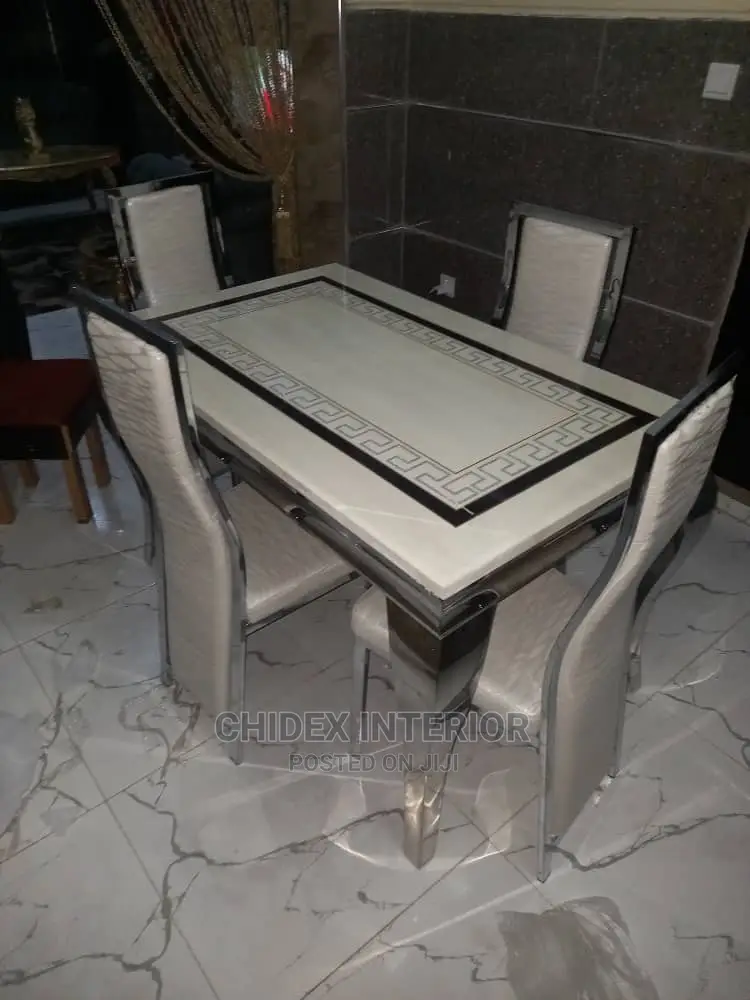 Luxury 4 Seater Marble Top Versace Dining Table Set.