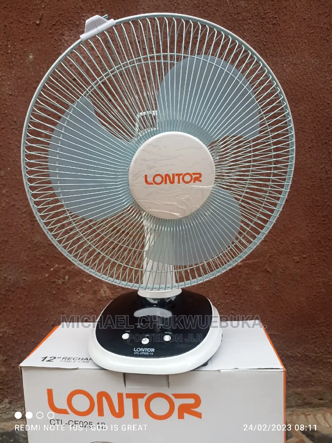 Lontor 12" Rechargeable Table Fan