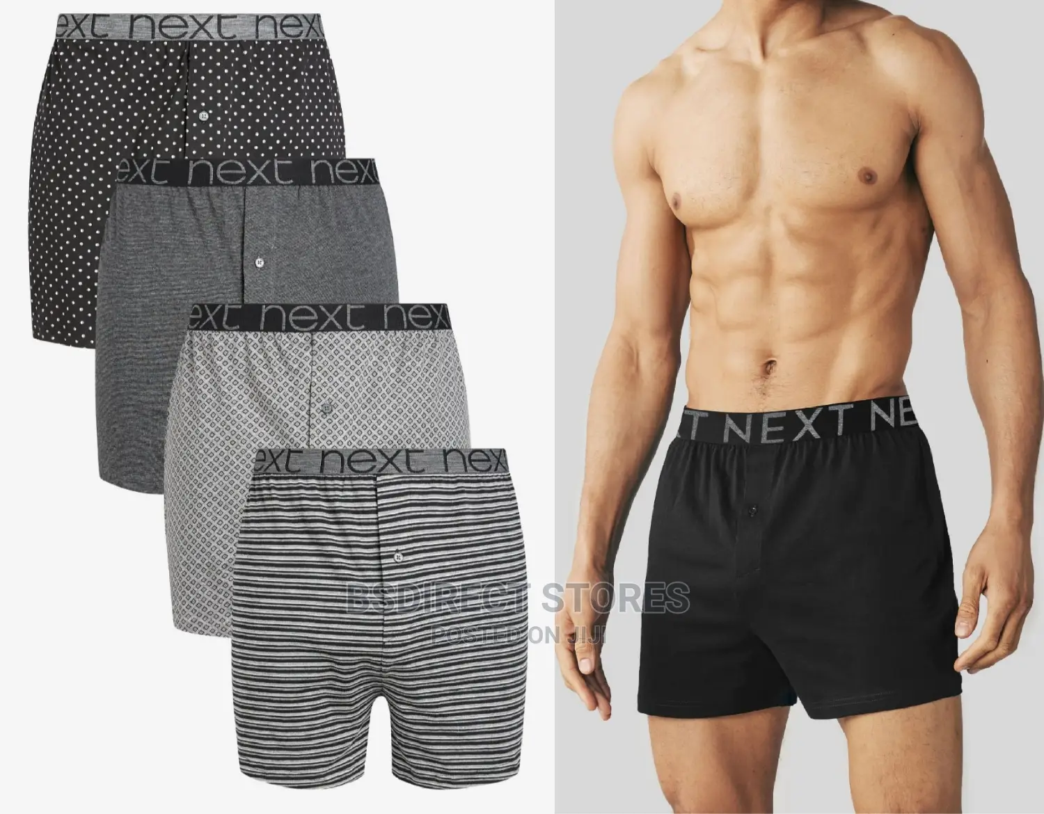 NEXT Black Pattern Loose Fit Luxury 100% Pure Cotton Boxers