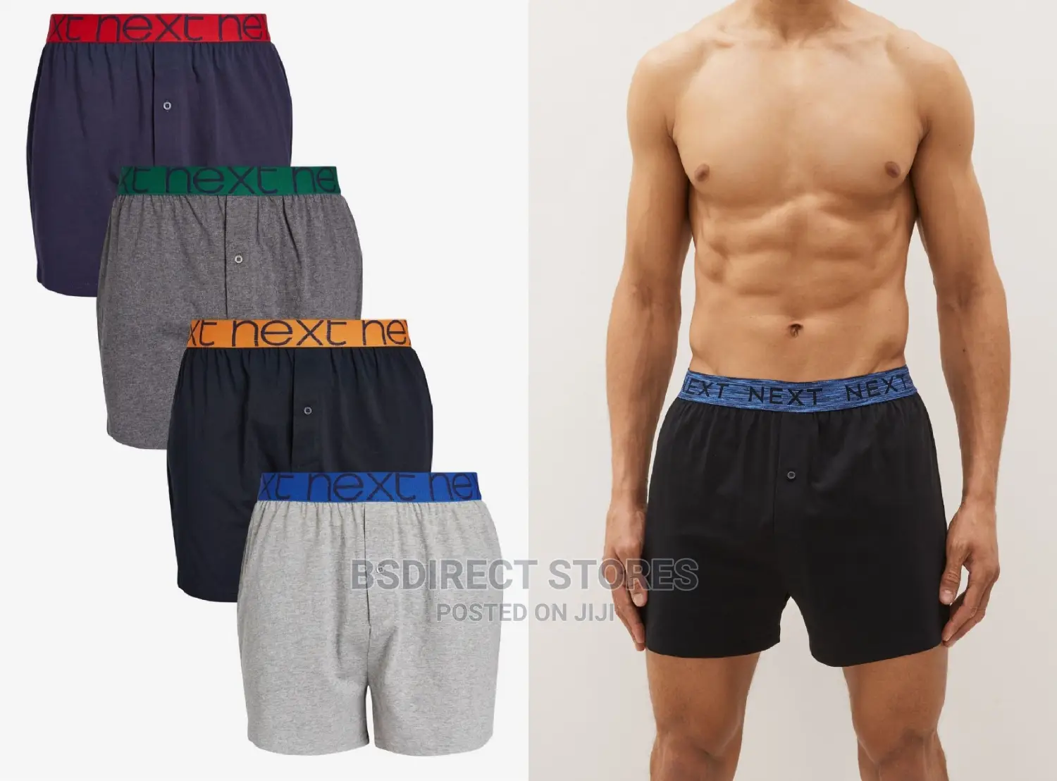 NEXT Coloured Waistband Loose Fit 100% Pure Cotton Boxers