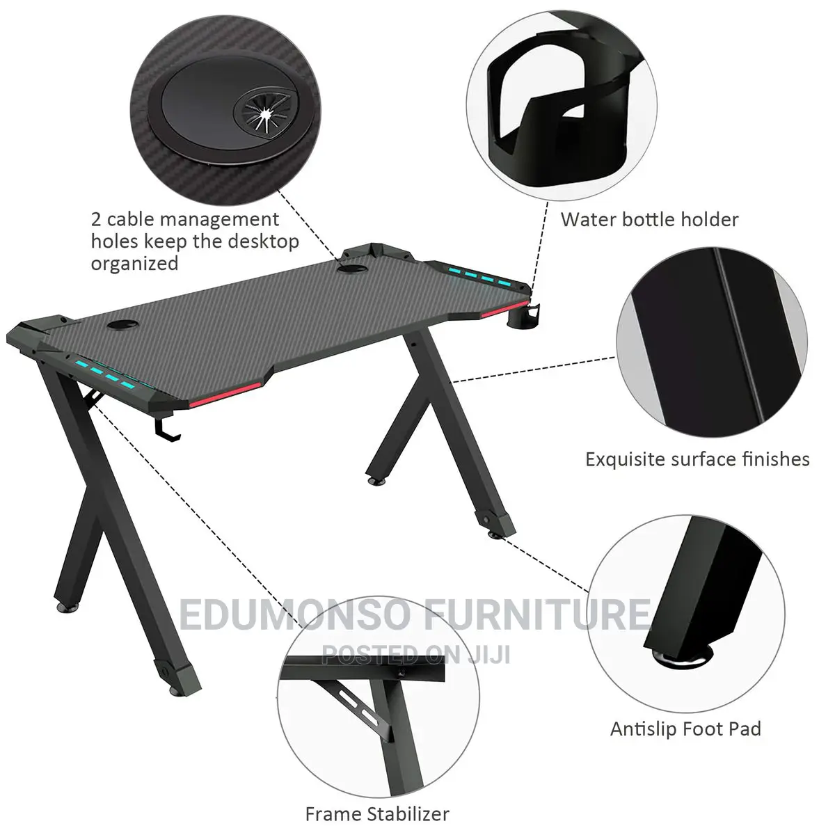 Gaming Computer Desk With Led RGB Lights