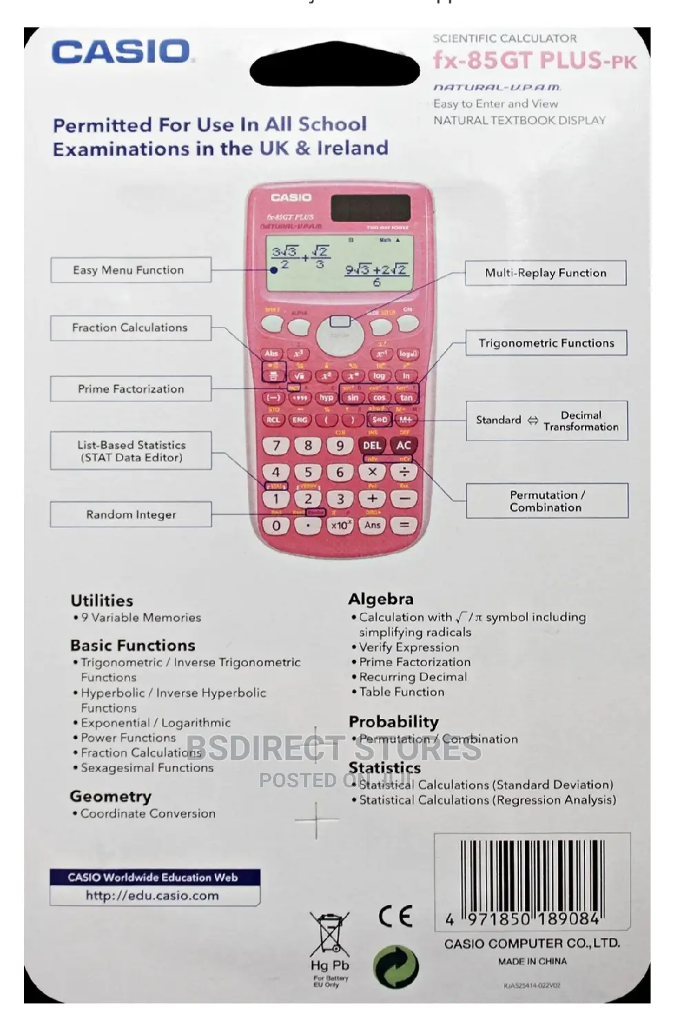 Casio FX-83GTX PLUS Super School Scientific Calculator Pink