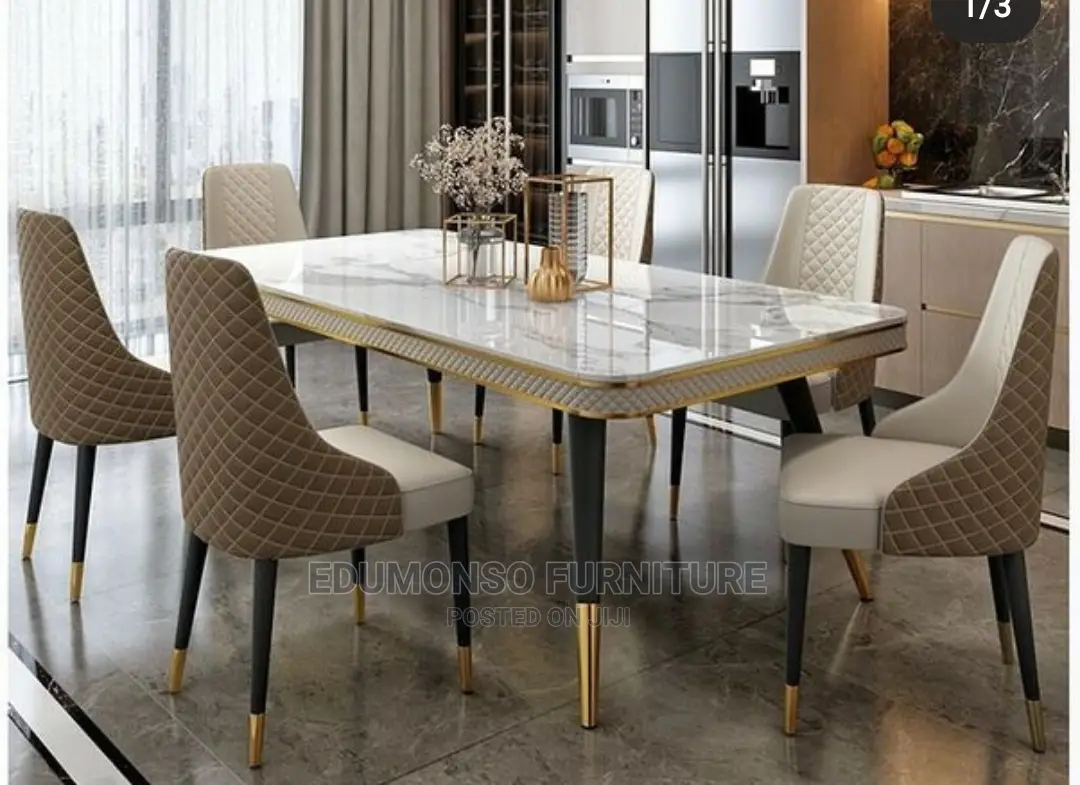Marble Countertop Dining Table and 6 Chairs