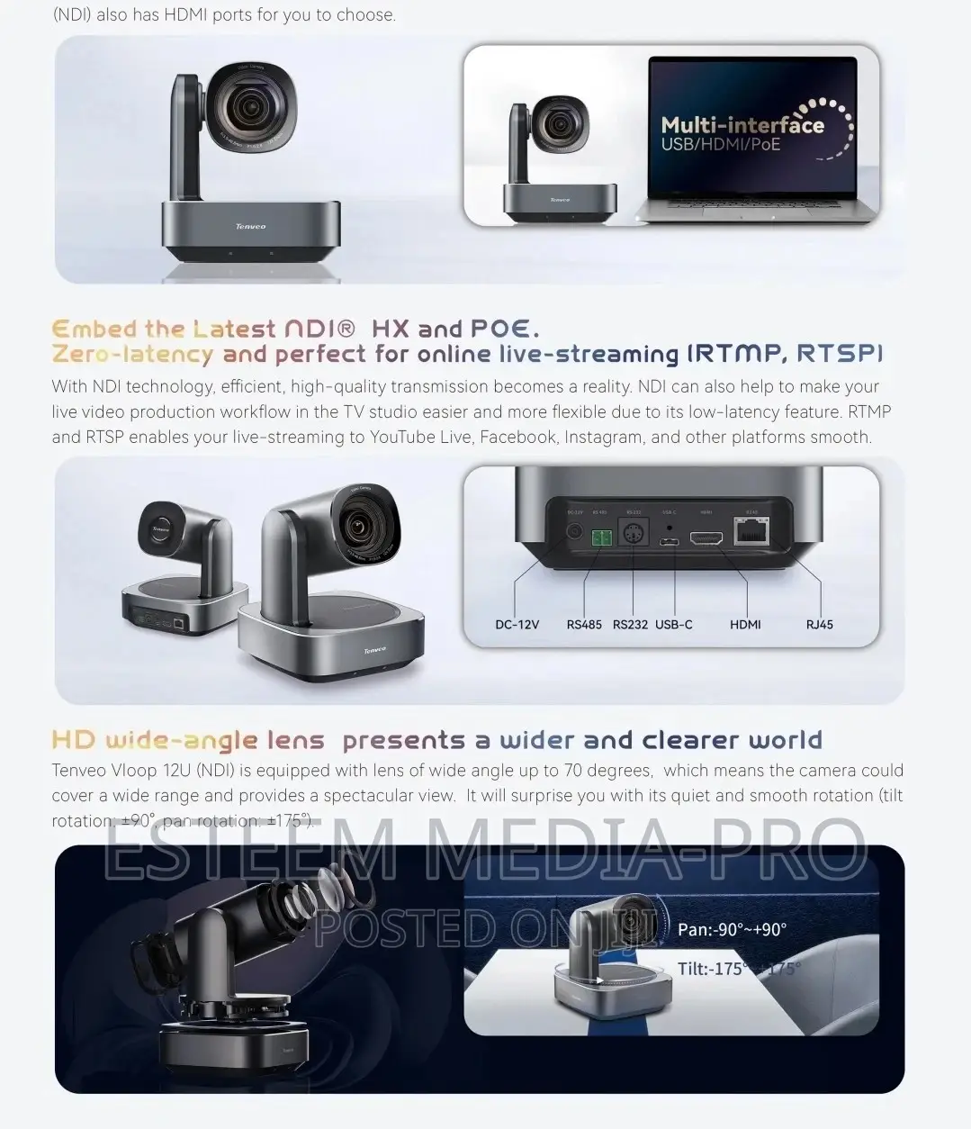 Tenveo Vl12u PTZ Camera, Usb3.0 Hdmi Streaming Conference