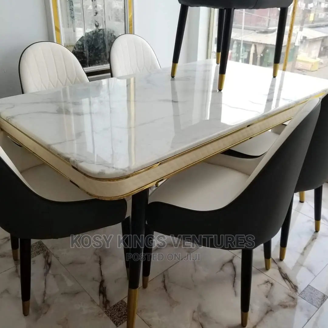 Turkish Marble Dinning With Six Quality Leather Seats