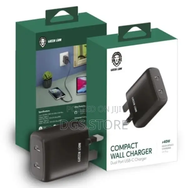 Green Lion Compact Wall Charger Dual Port Usb C 40w Charger