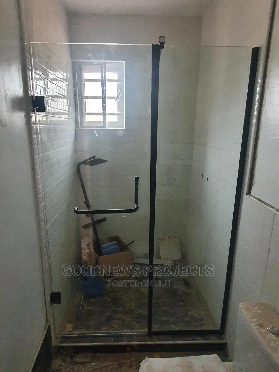 Black Hinges Frameless Shower Glass