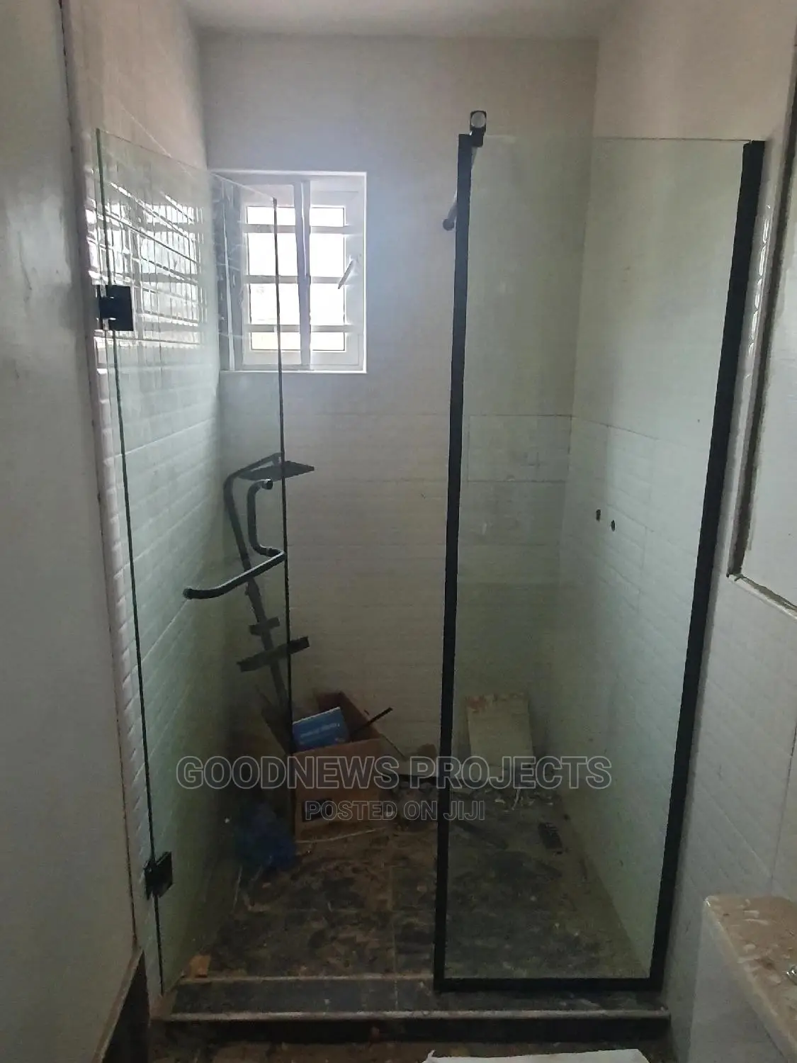 Black Hinges Frameless Shower Glass