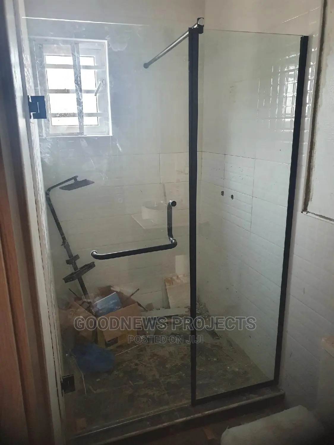 Black Hinges Frameless Shower Glass