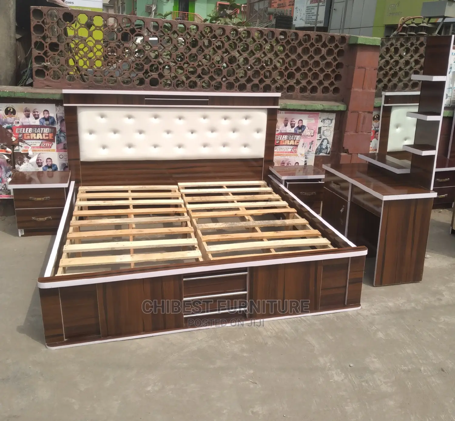 Quality 6by6 Set of Bed With Dressing Mirror and Two Bed Sid