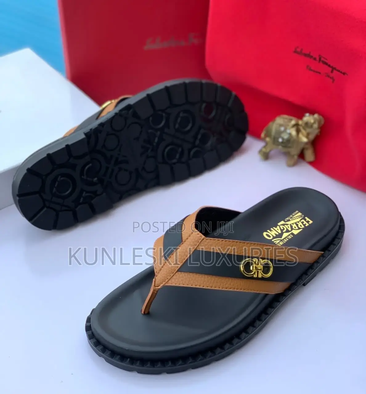 Original Salvatore Ferragamo Men Leather Slippers Available