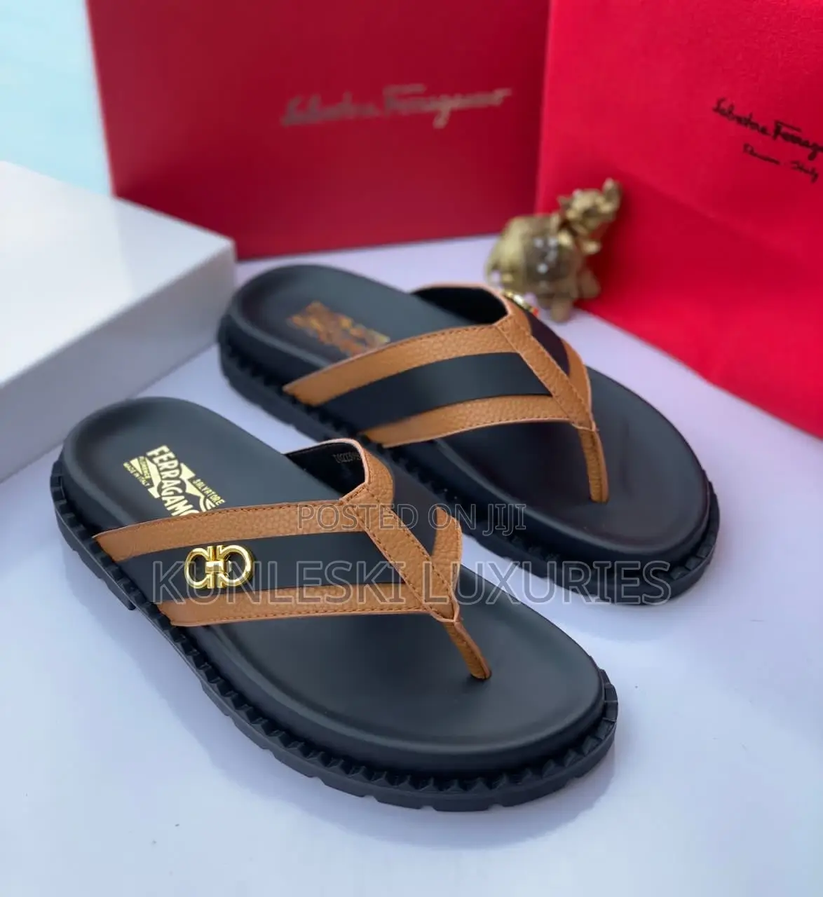 Original Salvatore Ferragamo Men Leather Slippers Available