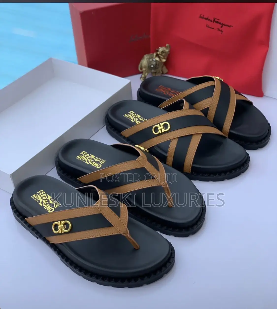 Original Salvatore Ferragamo Men Leather Slippers Available
