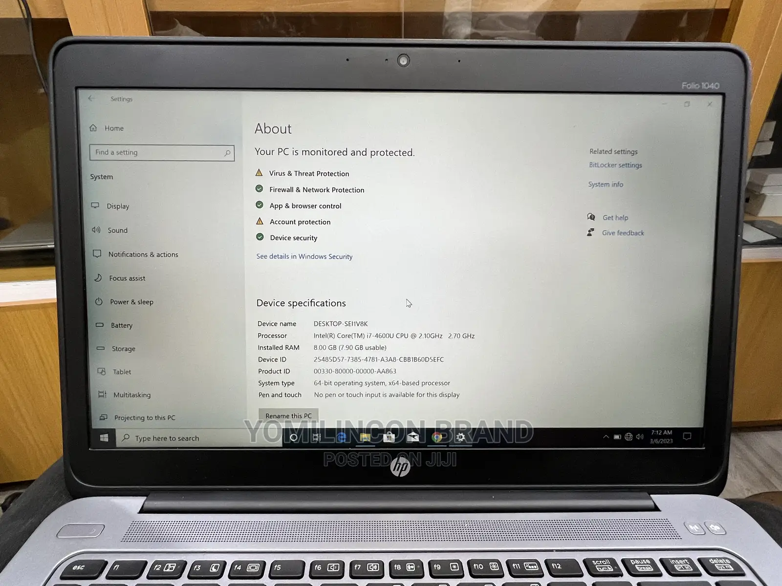 Laptop HP 8GB Intel Core I7 HDD 256GB