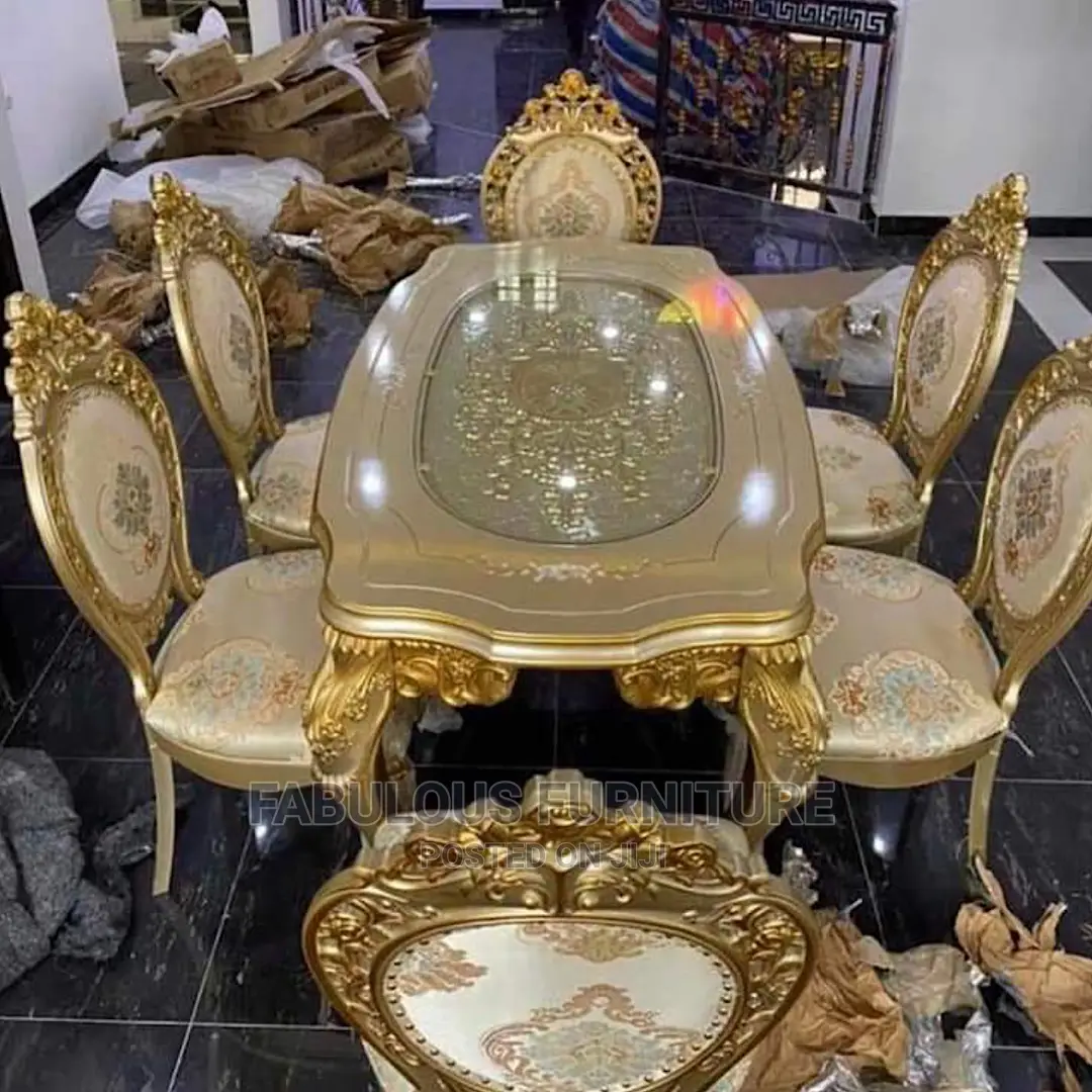Quality 6 Seater Designed Glass Top Royal Turkish Dining Set