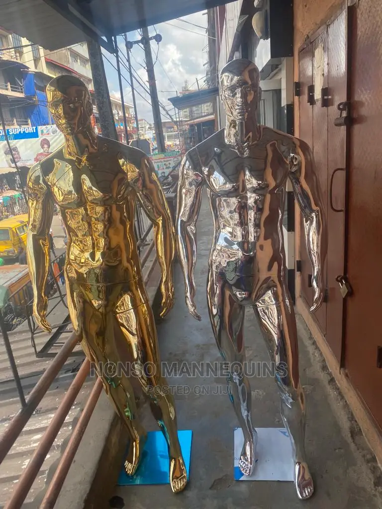 Huge Male Gold And Silver Chrome Mannequin With Face