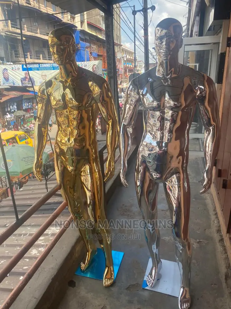 Huge Male Gold And Silver Chrome Mannequin With Face