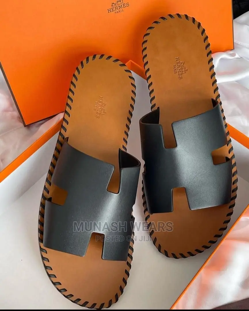 Italian Hermes Leather Slipers