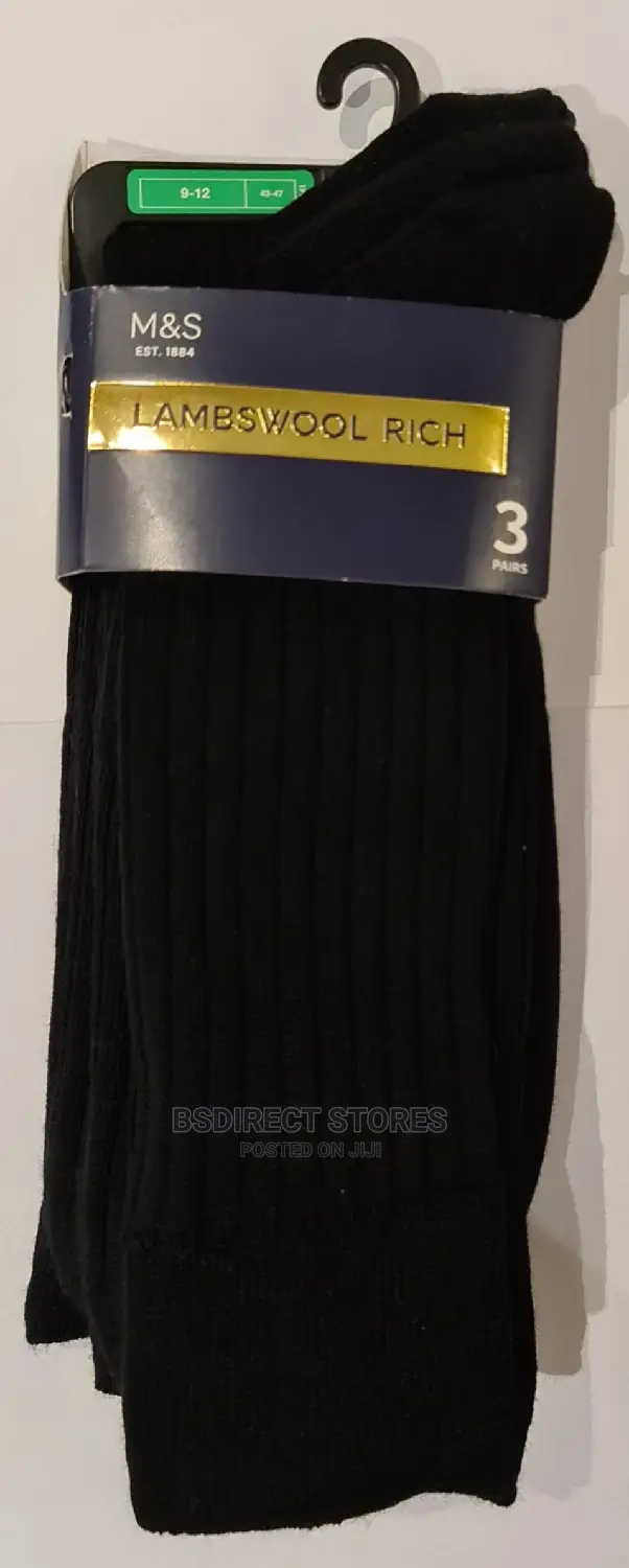 Marks And Spencer BLACK 3 Pack Luxury Lambswool Smart Socks