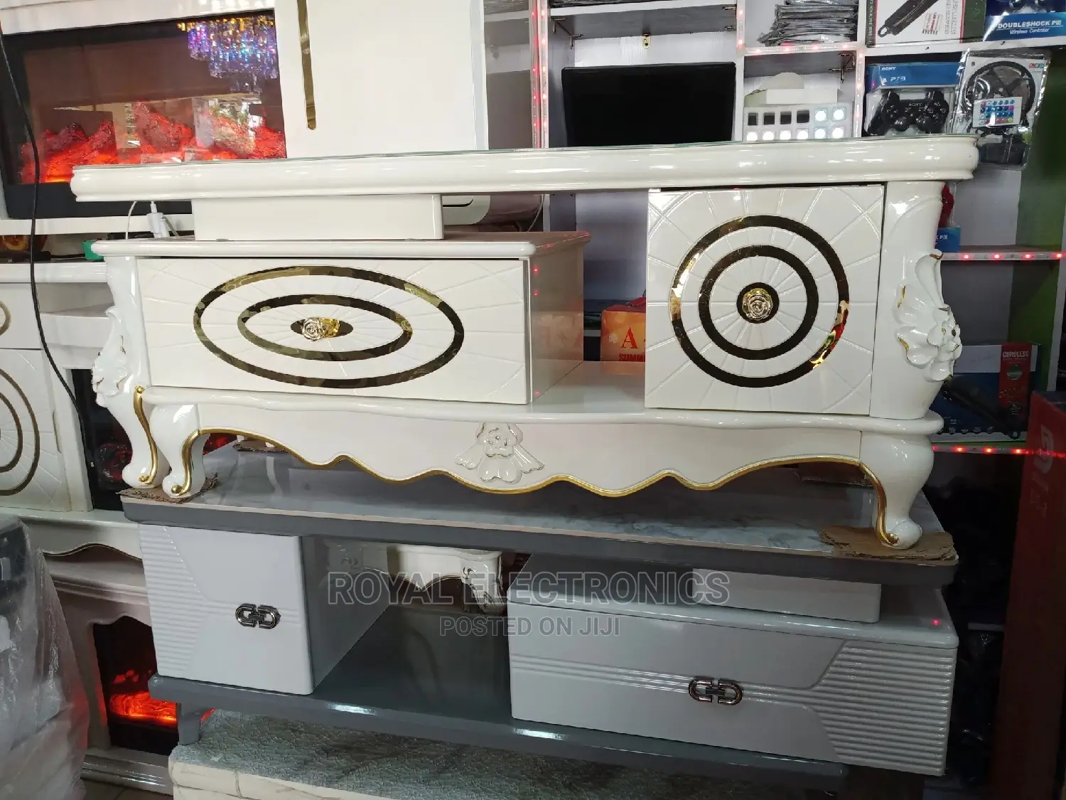 Original Royal Imported Tv Stand With Drawers and Marble Top