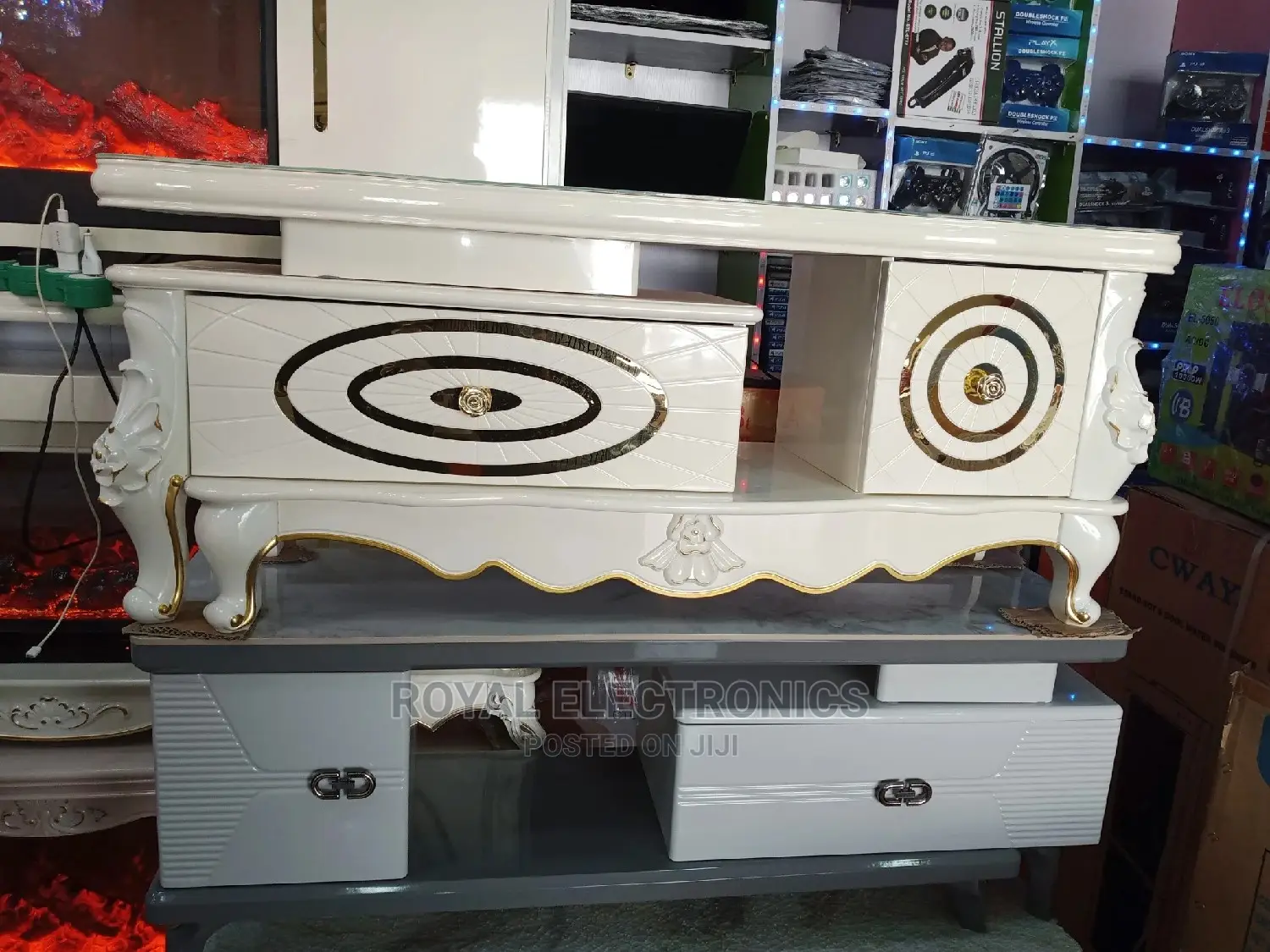 Original Royal Imported Tv Stand With Drawers and Marble Top