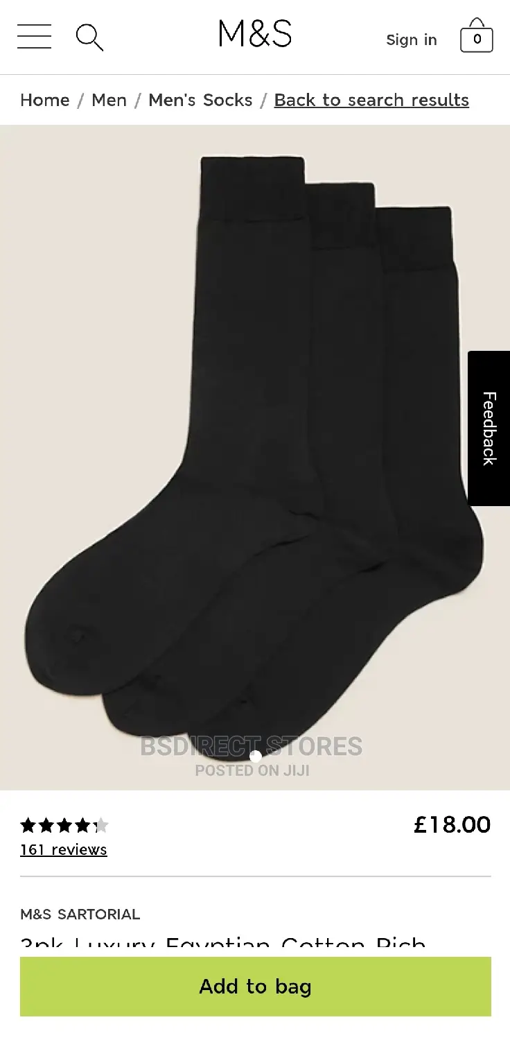 Marks and Spencer Black 3pk Luxury Egyptian Cotton Rich Sock
