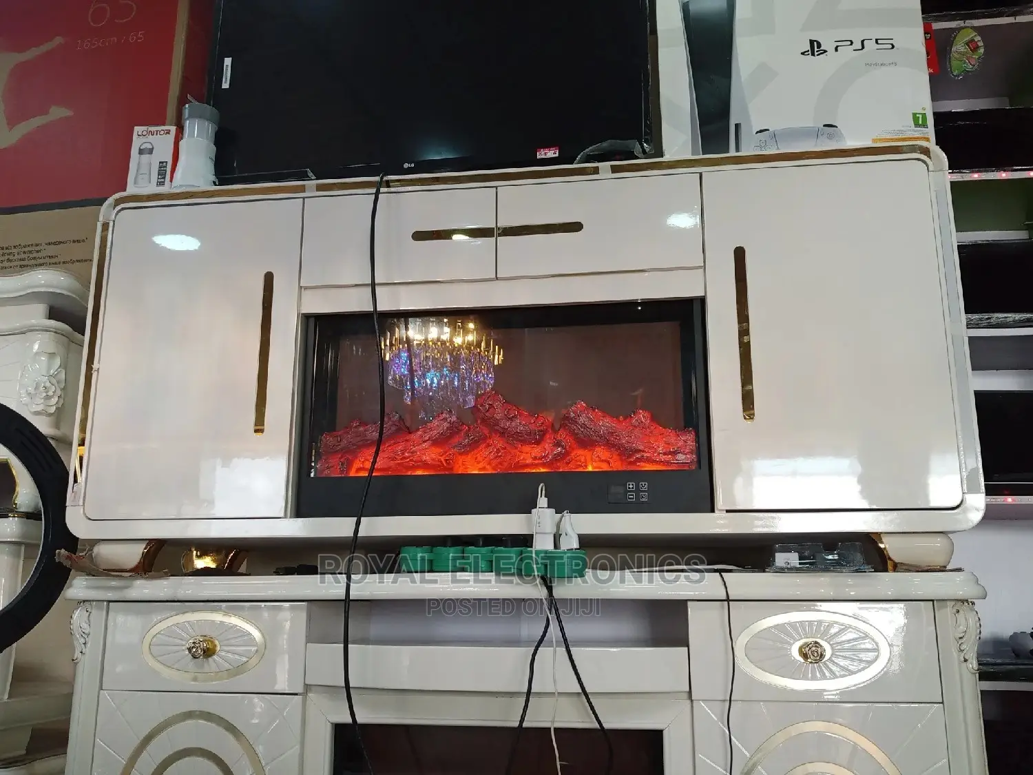 Modern TV Stand With Electric Fireplace Storage