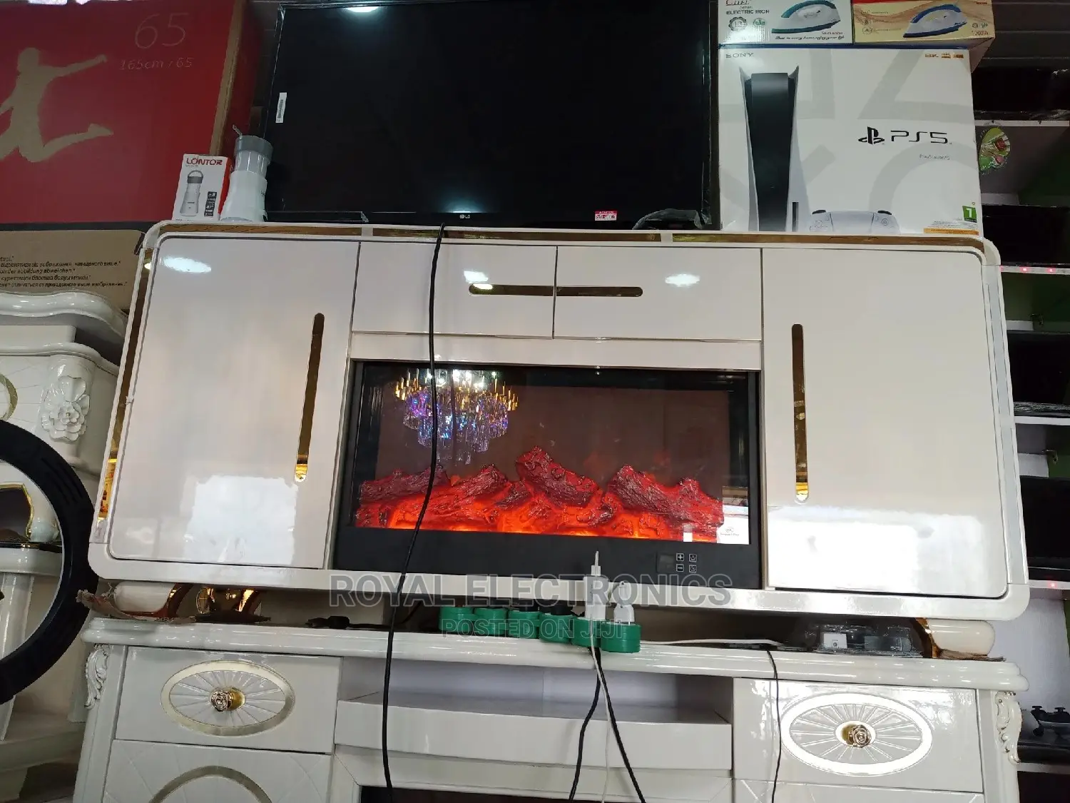 Modern TV Stand With Electric Fireplace Storage
