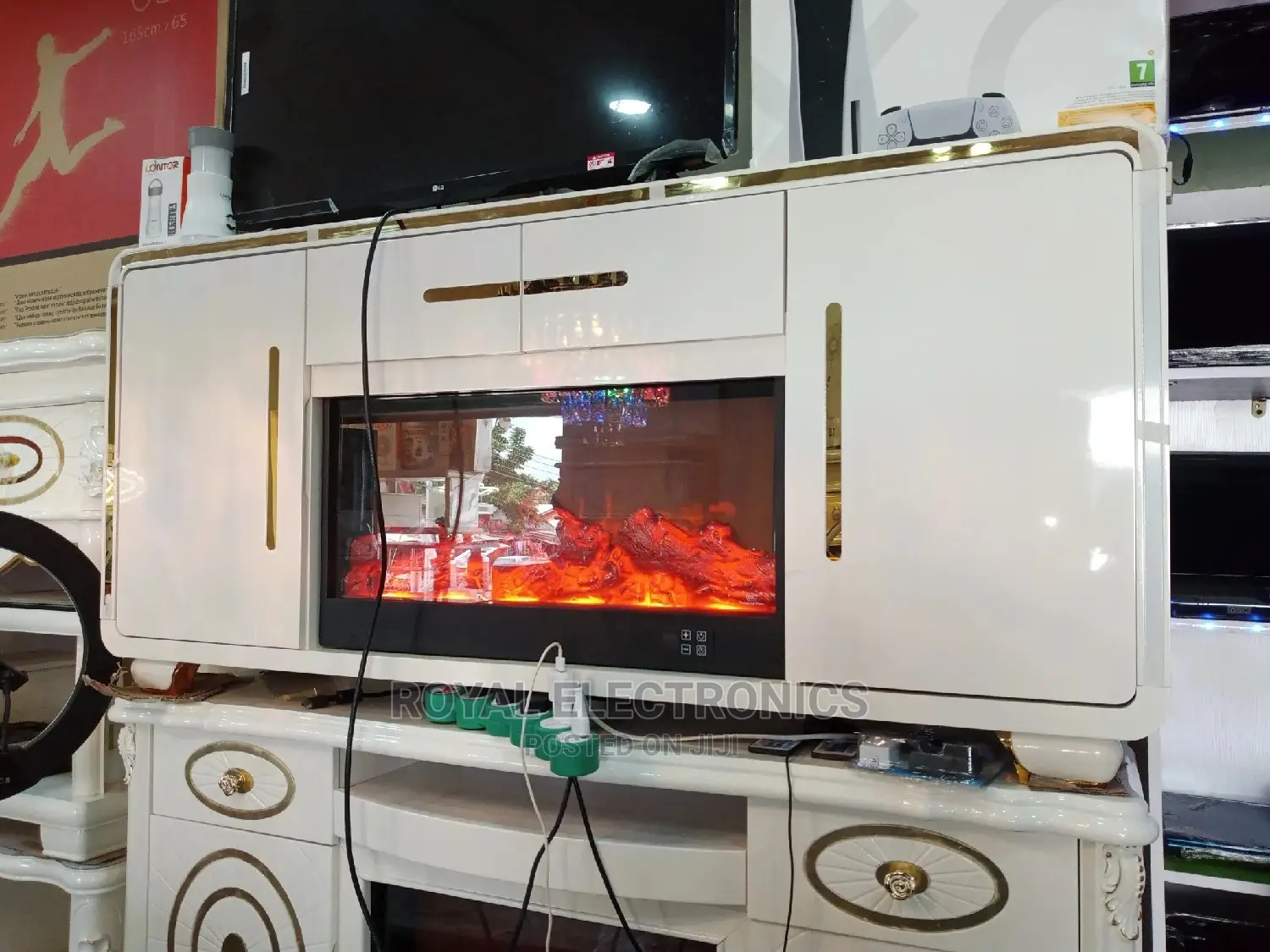 Classic Modern TV Stand With Electric Fireplace Storage
