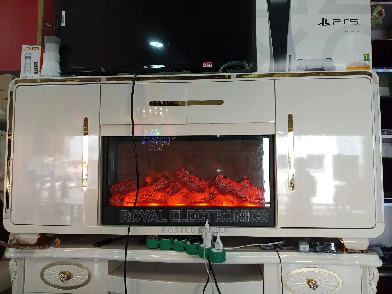 Standard Modern TV Stand With Electric Fireplace Storage