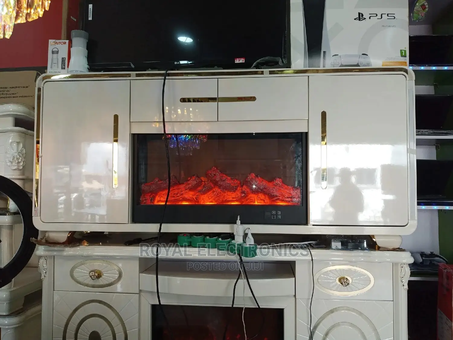 Standard Modern TV Stand With Electric Fireplace Storage