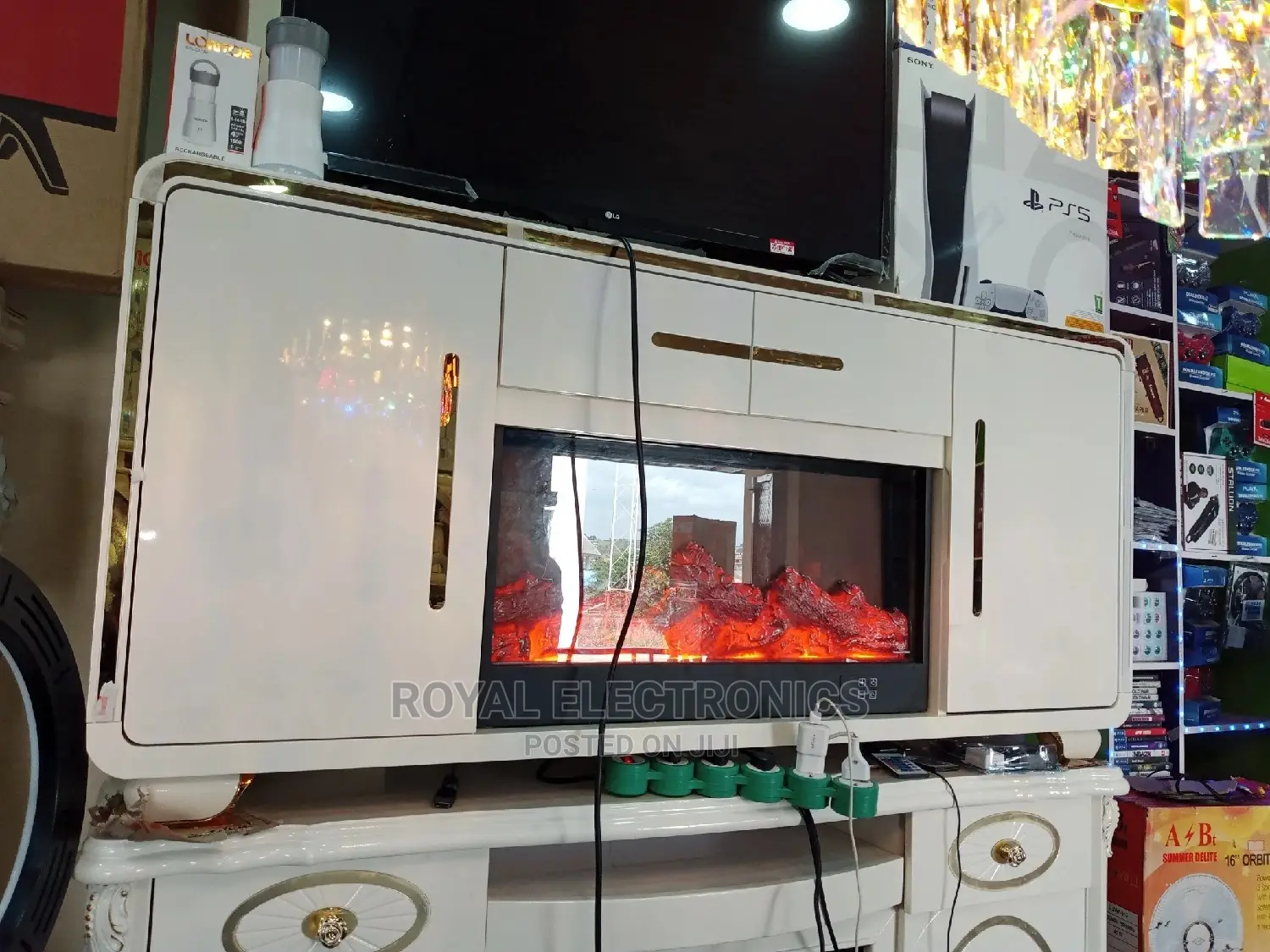 Original Modern TV Stand With Electric Fireplace Storage