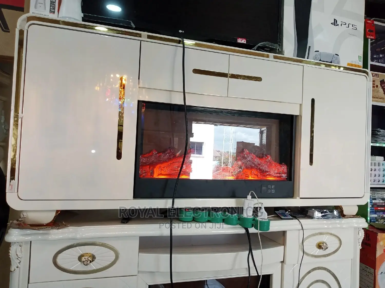 Original Modern TV Stand With Electric Fireplace Storage