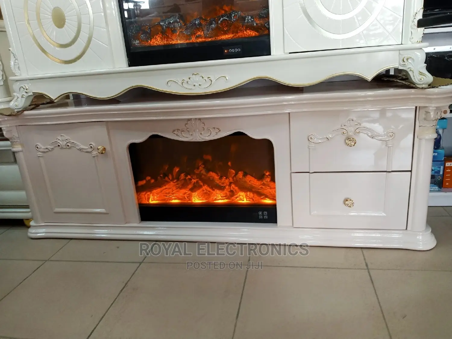 Brand New Big Golden TV Stand With Drawers and Fireworks