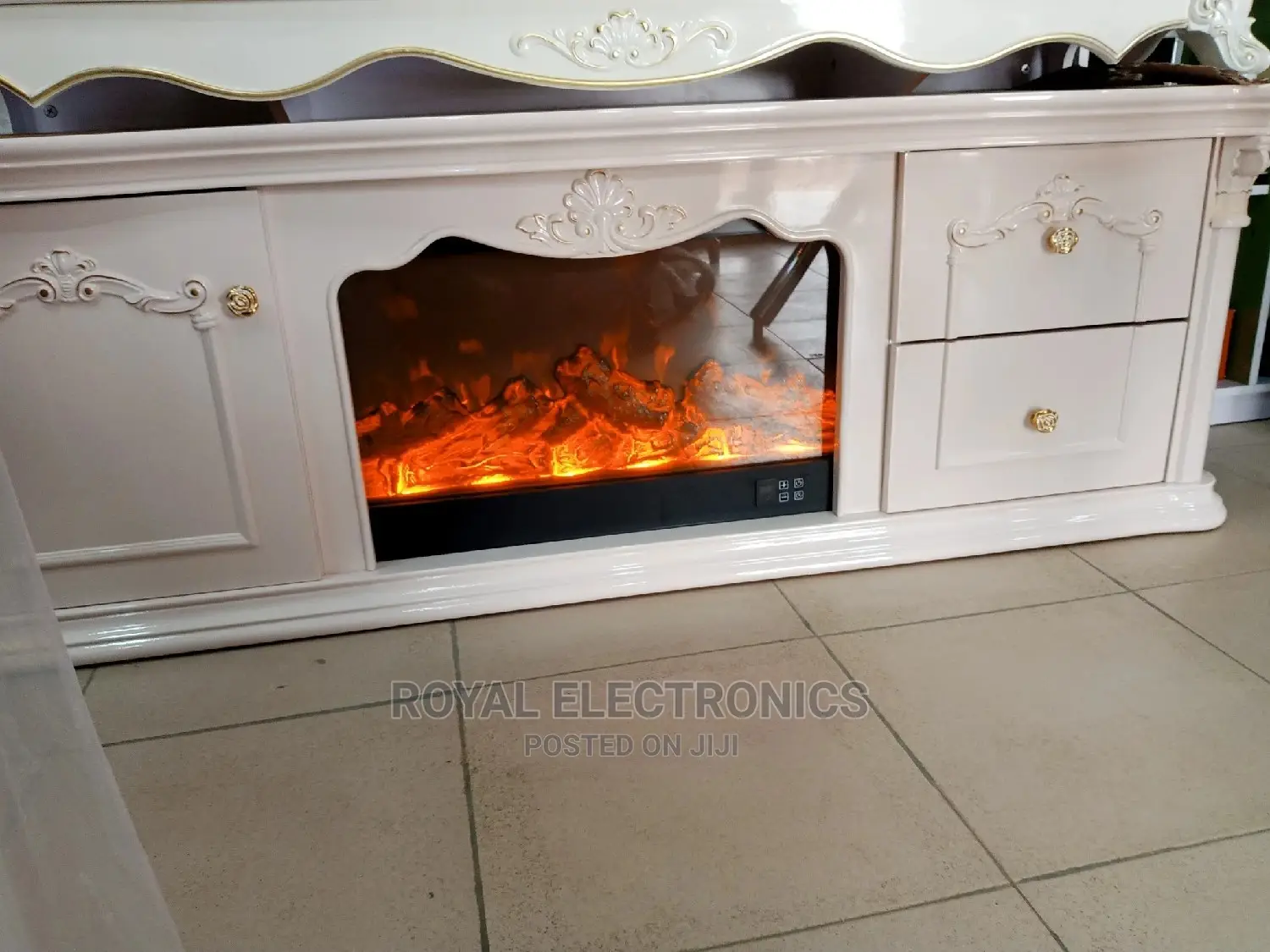 Better Choice Big Golden TV Stand With Drawers and Fireworks