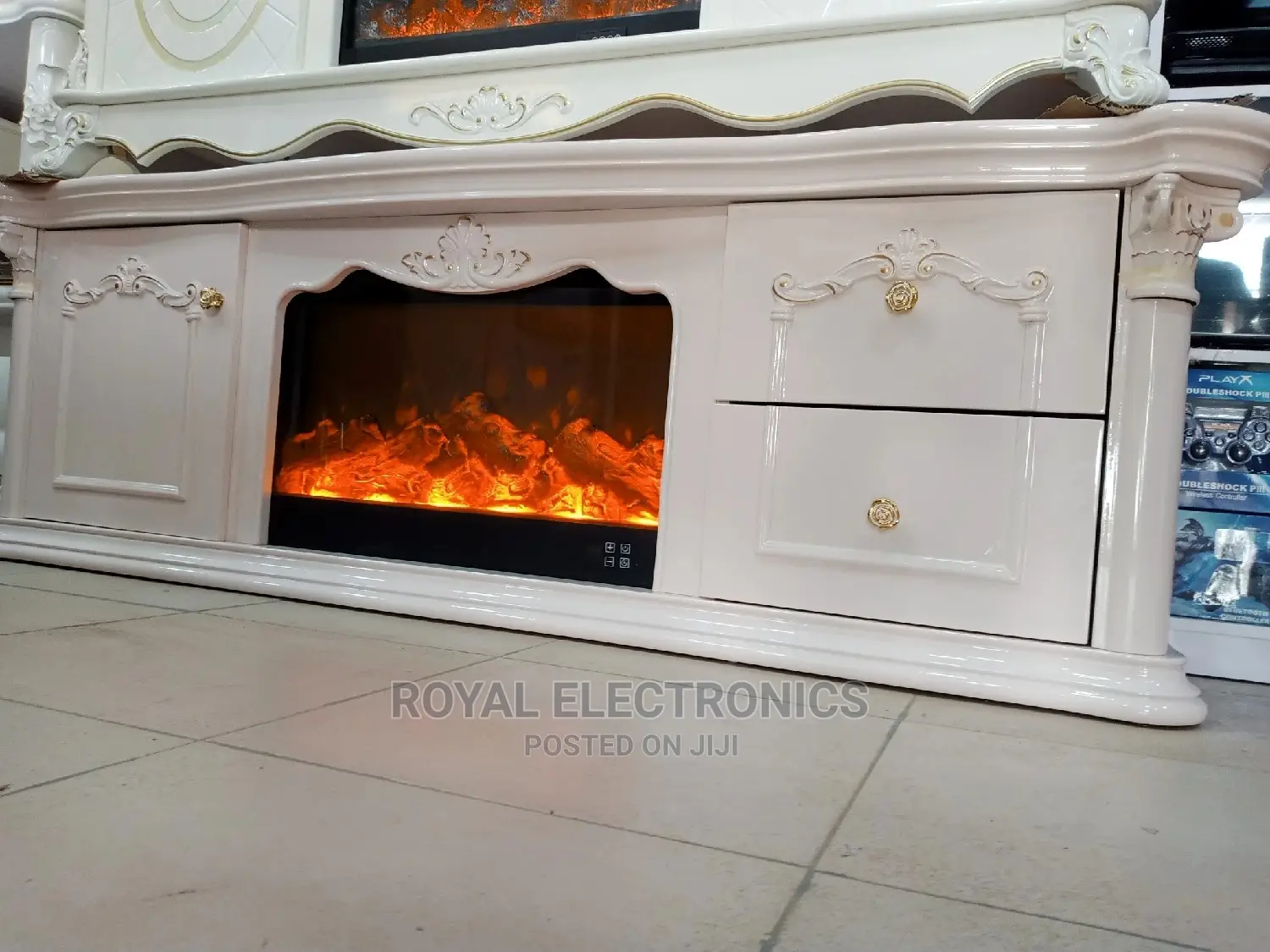 Better Choice Big Golden TV Stand With Drawers and Fireworks