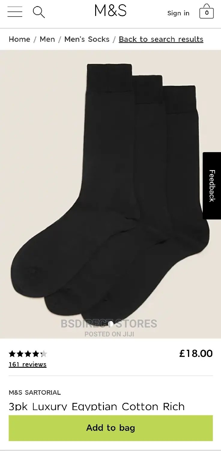 Marks and Spencer Black 3pk Luxury Egyptian Cotton Rich Sock