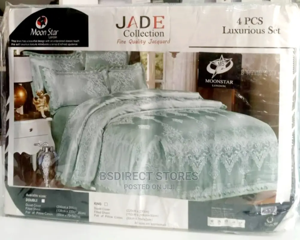Moonstar London GREEN 4pcs Jacquard KING Duvet +Fitted Sheet