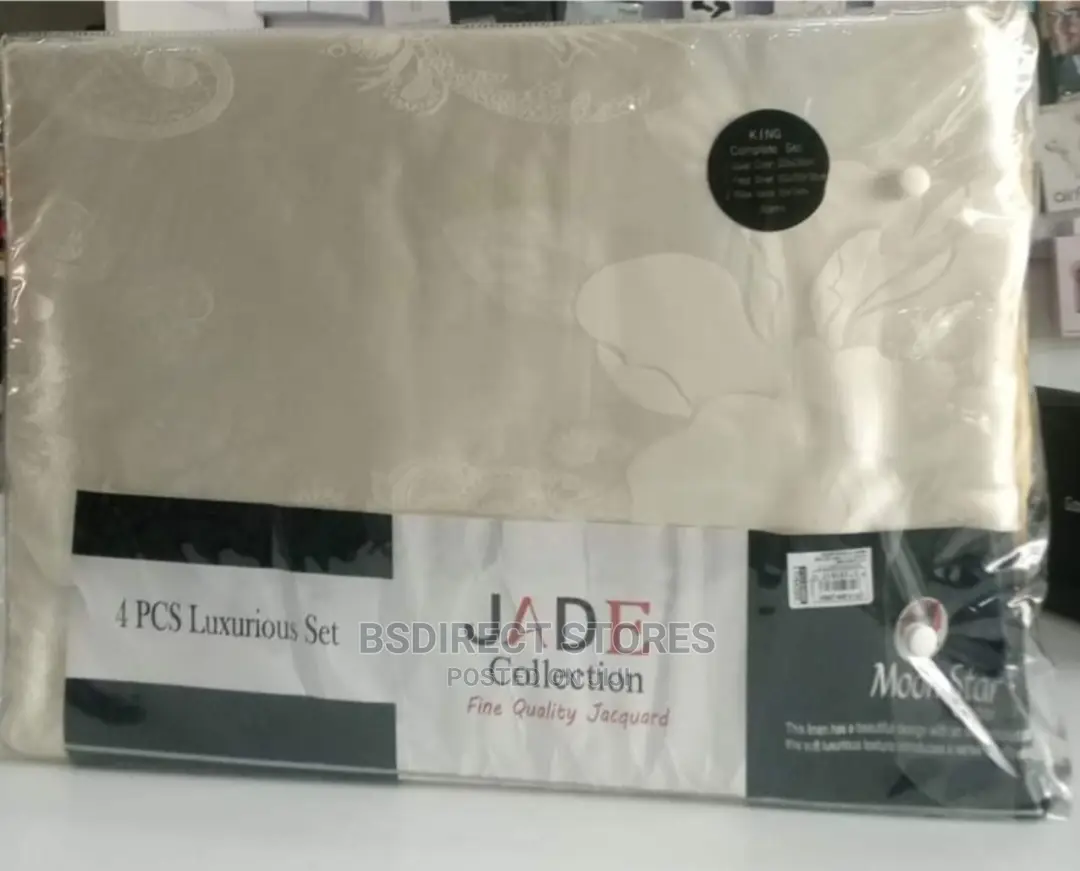 Moonstar London Cream 4pcs Jacquard KING Duvet +Fitted Sheet