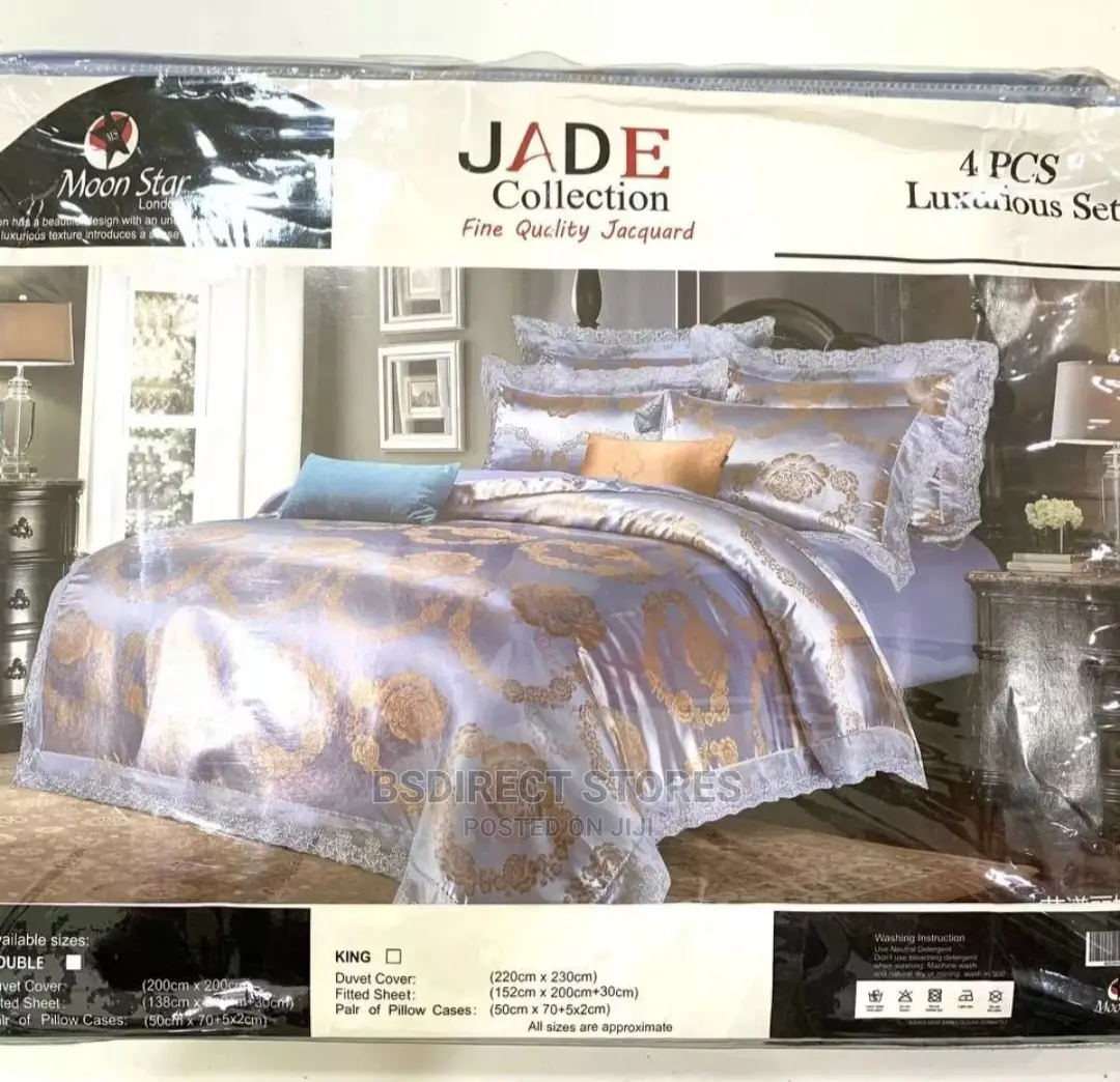 Moonstar London BLUE 4pcs Jacquard KING Duvet + Fitted Sheet