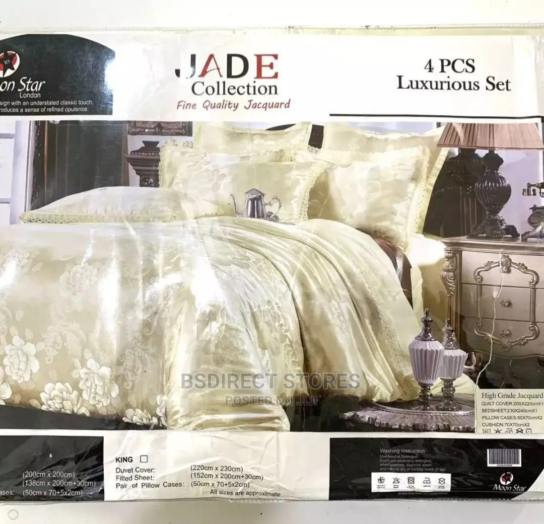 Moonstar London Cream 4pcs Jacquard KING Duvet +Fitted Sheet