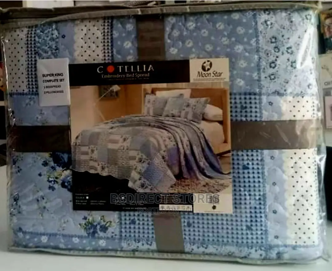 Cotellia Moonstar Blue Luxury Embroidery Bedspread Superking