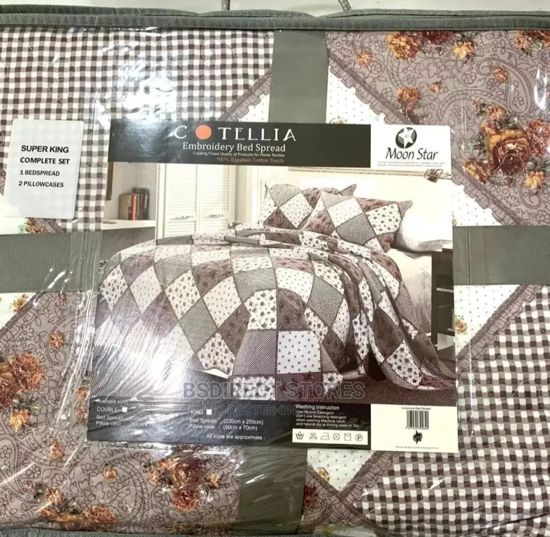 Cotellia Moonstar Brown Embroidery Bedspread Super King Size