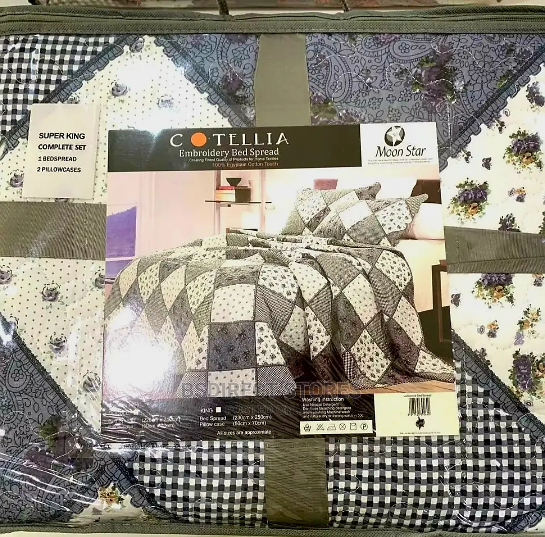 Cotellia Moonstar Black/White Embroidery Bedspread Superking